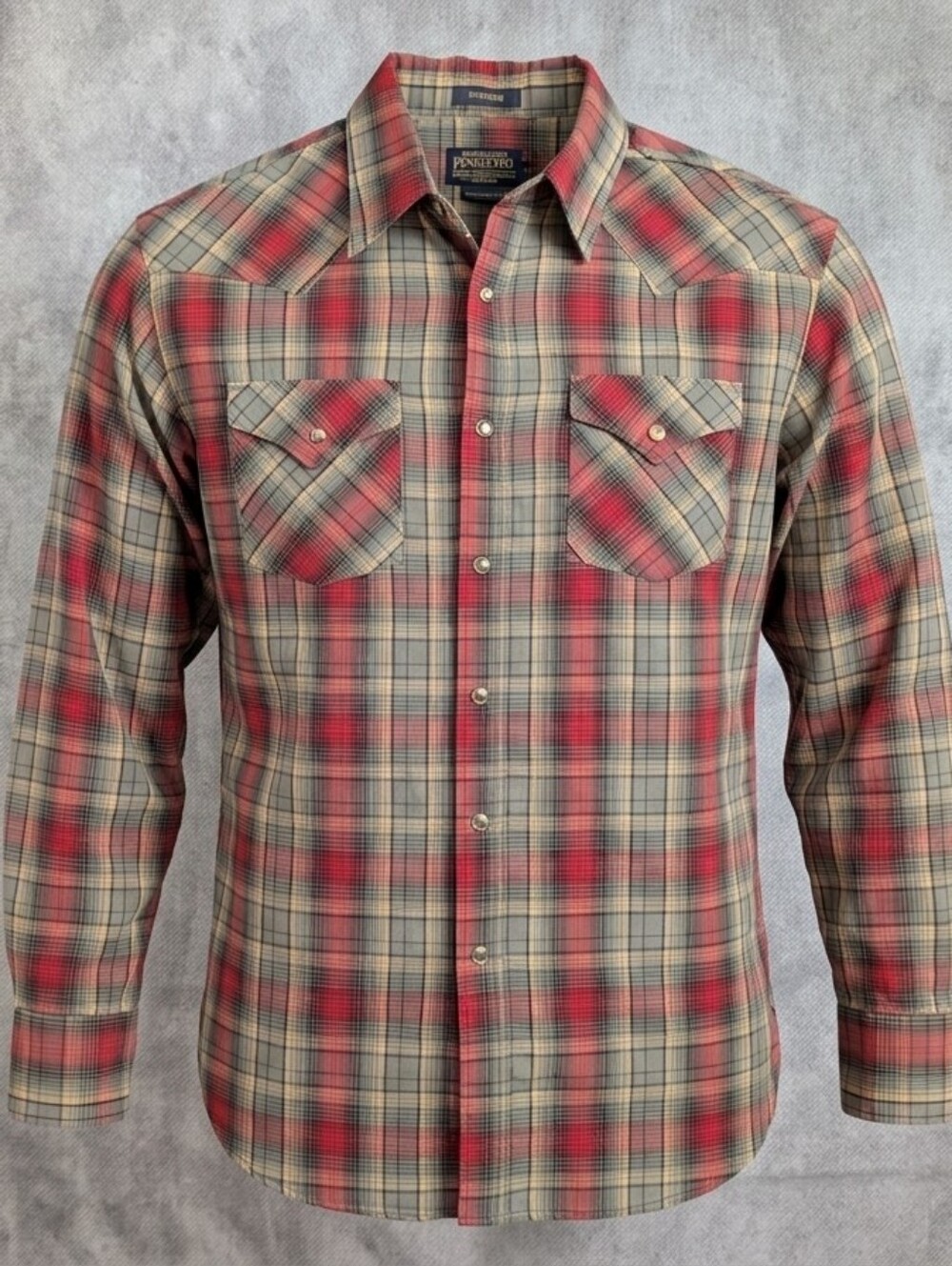 Pendleton Frontier Pearl Snap  Western Wear L Red Plaid Long Sleeve Shirt